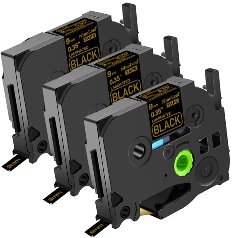 NineLeaf 3 x Ersatz für Brother P-Touch TZe-324 TZ-324 TZe324 TZ324 AZe 9mm 0.35'' Bänder Laminiertes Gold auf Schwarz Schriftband Kassette für Ptouch PT-1280TG 1280VP Beschriftungsgerät