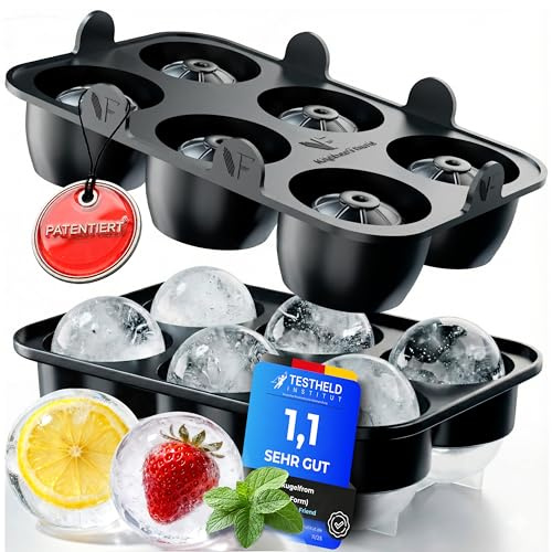 Neighbour's Friend Patentierte Eiskugelform XXL Platinum - Große Eiswürfelform rund Platinsilikon für Cocktails, Gin & Getränke - 6x Eiswürfel rund spülmaschinengeeignet - XXL Eiswürfel