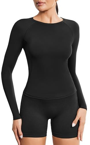 PINSPARK T-Shirt De Sport pour Femme, T-Shirt à Manches Longues, Fonctionnel LéGer, Course Slim Fit, Fitness Hauts Yoga D'EntraîNement Col Rond, Gym Courts