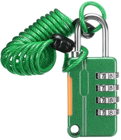 sourcing map Kombinationsschloss für Gepäck, 4-stelliges Zahlenschloss und flexibles grünes Kabel (90 cm), Reiseschloss für Fitnessstudio, Akten, Schrank, Koffer, Rucksack