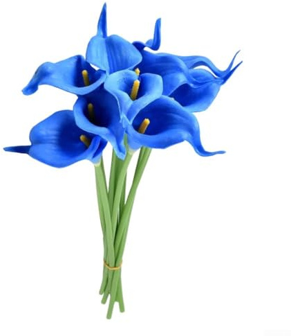 Set di 10 calle finte a forma di giglio, lunghezza 34 cm, per matrimoni ed eleganti decorazioni per la casa (blu reale)