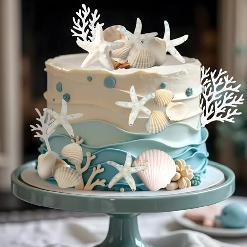Meerestier Tortendeko Muscheln Tortendeko GeburtstagOzean Themen Kuchen Dekoration, 20 Stück Tortendekoration für Sea Ocean Beach Themenparty, Baby Shower, Geburtstagsfeier