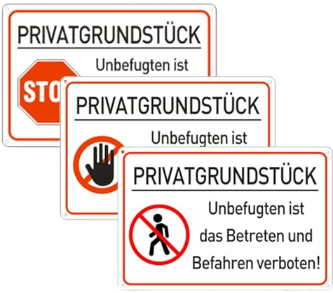 3 Stück Privatgrundstück Schilder Schild Privatgrundstück, 30x20cm Betreten Verboten schild, Aluminium Metall verbotsschilder, Reflektierend, UV-beständig, Wasserfest, Rostfrei, mit Bohrlöcher