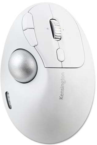 Kensington TB550 Wireless Trackball Mouse, Rechargeable Battery, Bluetooth(LE) & 2.4GHz Wireless Connections, Ergonomic Design, 4D Scroll Wheel, 128-bit AES Encryption, White-Silver (K72180WWVN)