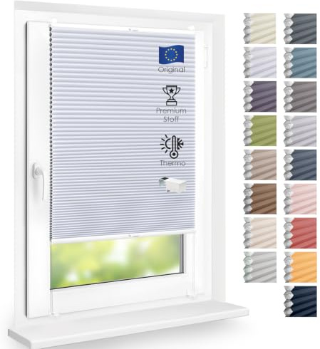 DomDeco Premium Thermo-Waben-Plissee nach Maß ohne Bohren – Blickdicht, verdunkelnd, isolierend gegen Hitze & Kälte, UV-geschützt, Montage mit Klemmträger