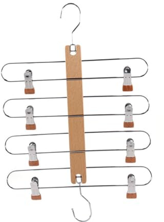 Cintre à Jupes Multifonctionnel Cinq Bois Pliable Extensible | Cinq Niveaux Amovibles, Pinces Métalliques, Organisation Soignée, Surface Lisse sans Bavures, Gain de Place