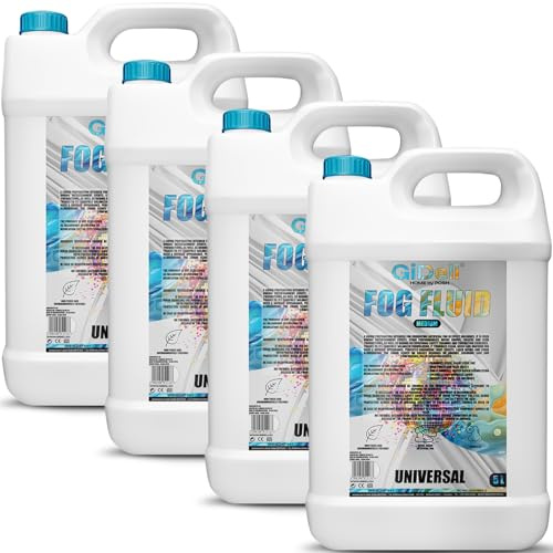 GiDeli Fluide à fumée 4 x 5 l - Liquide pour machine à fumée - Fogée moyenne - Pour intérieur et extérieur - Densité finement adaptée pour les spectacles et les effets d'éclairage