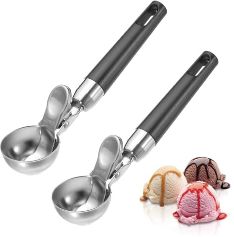 2 Stück Eisportionierer, Eiskugelportionierer Aus 304 Edelstahl Mit Auslöser, Eislöffel Portionierer Ideal Für Eiscreme, Keksteig Und Obstkugeln, 23x5cm, (schwarz)