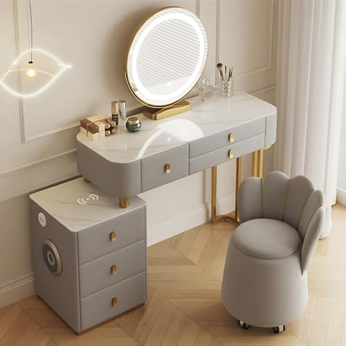 Vanity SetSmart Dressing Table with LED Mirror Drawers & Builtin SpeakerHighQuality Plywood Material for Makeup and Storage