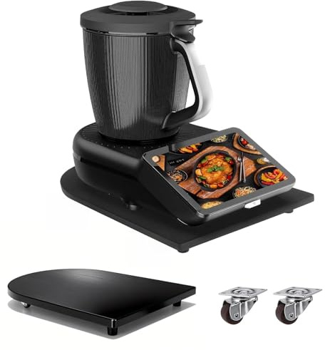 Bambus-Gleitbrett für Thermomix TM7 mit 360°-Rollen – Müheloses Verschieben Ihres TM7. Hochwertiges Gleitbrett mit rutschfesten Gummifüßen für stabilen Stand, Schwarz