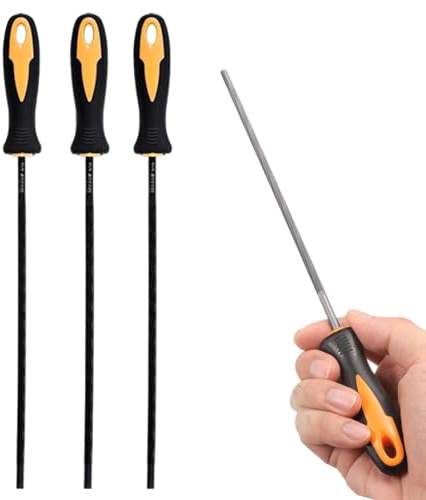 Affilacatena per motosega, lima per motosega, 3 lime per affilatura in acciaio da 3, 2 mm (1/8 di pollice), affilatrice per catena rotonda con manico in plastica per affilare la catena, rettifica