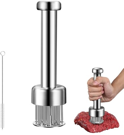 VELAJA Fleischklopfer Edelstahl mit 21 Nadeln, Fleischzartmacher und Steaker Manuell, Fleischhammer mit Automatischem Rückzug für Steak, Huhn, Fisch, Rindfleisch in der Küche