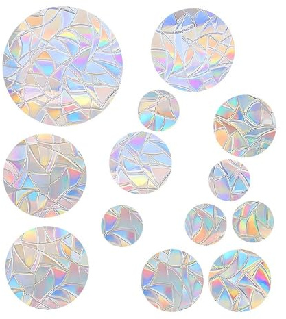 Lahkvor Set da 39 Adesivi Anti-Collisione per Finestre, Cerchi Arcobaleno Prismatici, Pellicola Statica Protezione Uccelli, Senza Colla