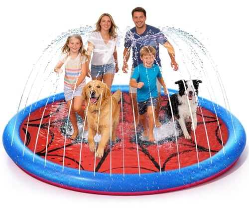 Lubolee Piscina Chorros Niños con Patrón de Red, Juegos de Agua Splash Pad para Niños & Perros, Chorros de Agua de Antideslizante - Juguete de Agua de Riego para Exterior Actividades (200cm)