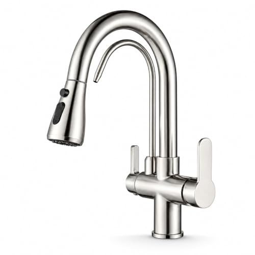 Ari Rubinetto da cucina a 3 vie, con doccetta estraibile, miscelatore per lavello da cucina, in acciaio inox, girevole a 360°, due tipi di getto, Nordic