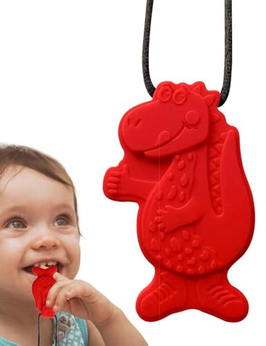 Colliers À Mâcher – Silicone De Qualité Alimentaire, Pendentif En Forme De | Dinosaure, Fermoir De Sécurité Avec Texturée | Jouet Sensoriel Pour, Aide Motrice Orale, Besoins De Morsure,