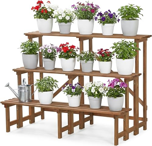 needs&wants® Grand escalier pour plantes avec 3 niveaux - Support pour plantes - Étagère à fleurs XL en bois - Résistant aux intempéries - Pour extérieur, intérieur, balcon, jardin, extérieur