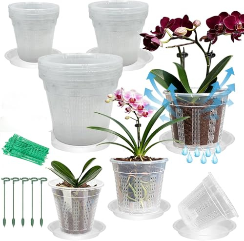 XIAOjnHONG 33pcs Orchid Pots Plant Stakes 11cm 14cm 16cm Clear | Plastic Breathable Nursery with Holes Planting Pot for Seedlings Indoor Outdoor Houseplant Gardening
