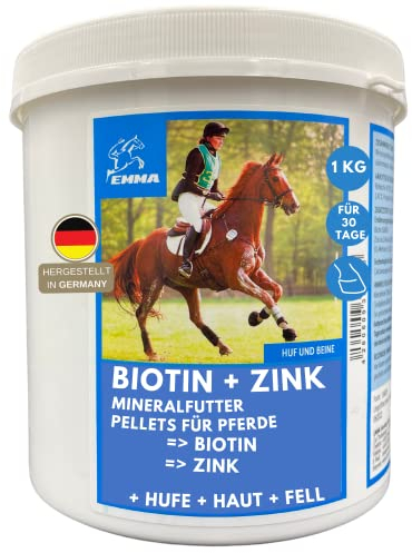 Biotin Plus Zink für Pferde 1Kg Hufkur für Hufwachstum & Hufqualität Unterstützung Huf Haut Fell Ekzem bei Mauke - Zink Biotin hochdosiert für Pferde Bei Hufproblemen - Mineralfutter Pferd Pellets