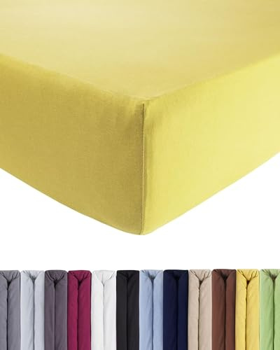 ENTSPANNO Jersey Spannbettlaken 140 x 200 | 160 x 220 cm für Wasser- und Boxspringbett in Sonnen-Gelb aus gekämmter Baumwolle. Spannbetttuch mit Einlaufschutz bis 40 cm hohe Matratzen