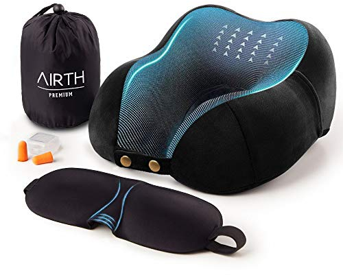 AIRTH® Premium Reise-Nackenkissen aus Memory-Schaum - Ergonomisch stützendes Nackenhörnchen mit waschbarem Bezug für ultimativen Komfort und Entspannung - Samtweich und gemütlich | 2023