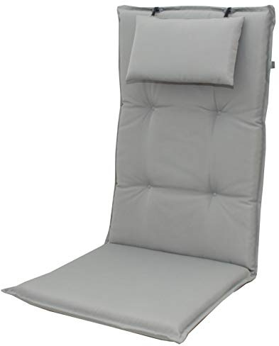 Doppler Luxus Hochlehner Auflage mit Kopfkissen, Grau Uni, 120x50x8cm, 9827 | Modell 9827, UV-beständig, Polyestergewebe, MADE IN EUROPE