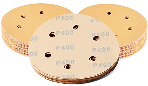 SPEEDWOX 50 Pcs Sanding Discs 6 Inches 400 Grit 6 Hole Hook and Loop Sandpaper Dustless Fit for Random Orbital Sander Assortment Yellow Finishing Discs for Automotive Woodworking