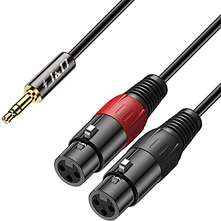 J&D Cavo doppio XLR femmina a microfono stereo da 3,5 mm, 2x XLR Femmina a 3.5mm TRS Maschio Unbalanced Audio Stereo Adattatore Cavo Patch di Interconnessione per Smartphone Laptop Mic, 1,8 Meter