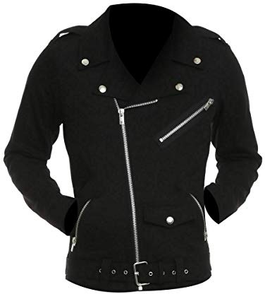 UGFashions Men’s Brando Belted Rock Punk Cotton Biker Jacket – Black Lightweight Gothic Motorcycle Casual Outerwear Coat