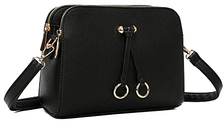 ELIOX - Petit Sac Bandoulière Femme Sac à Main Chaîne Argentée Porté Epaule Besace Sacoche Messenger Téléphone Cuir PU Rigide Fourre Tout Ville Voyage Shopping Mode Chic (NOIR)