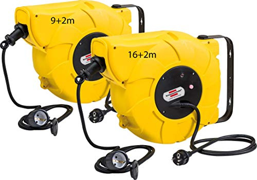 Brennenstuhl Kabeltrommel Automatik IP44 / Automatischer Kabelaufroller für aussen (9+2m / 16+2m Kabel, für Wand- und Deckenmontage, IP44) gelb