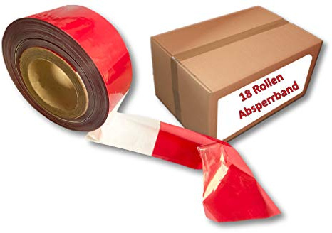 Absperrband Flatterband [rot weiss] [9 Kilometer= 9000 m =1 kompletter Karton à 18 Großrollen je 500 m] [reissfest] Markierungsband Warnband Trassenwarnband Trassierband Absperrbänder Band rot