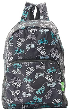 ECO CHIC Lightweight Foldable Water Resistant Backpack Rucksack Folds into Pouch for Storage (Bike Black)