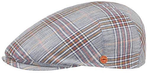 Mayser Simon Superior Leinen Anti-UV Flatcap Leinencap Schirmmütze Schiebermütze Sonnencap Herren - Made in The EU mit Schirm, Futter Frühling-Sommer - 55 cm blau