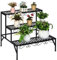 COSTWAY 3-stufige Metall Blumentreppe, Blumenregal Pflanzenständer Pflanzenregal mit rutschfesten Füßen, Pflanzentreppe Pflanzentöpfe für Garten Balkon, 70 x 21 x 60,5 cm, schwarz