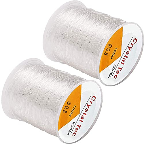 Quesuc 2Pcs elastische Polyester-Fäden für Armbänder und zum Basteln 0,8 mm 100 m durchsichtig (C)