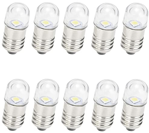 GutReise AC/DC E10 Birnen, 10 Stück 4,5V Warmweiß E10 Ersatzbirnen Miniatur Schraub LED Lampen 0,5Watt 65Lm (4.5V, Warmweiß)