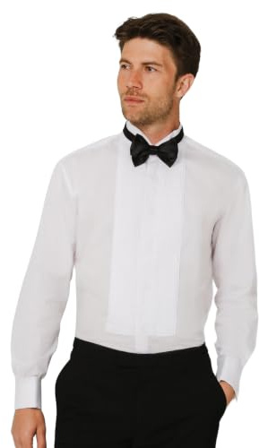 Dobell Mens White Tuxedo Dress Shirt Slim Fit Wing Collar Double Cuff Pleated Fly Front-16
