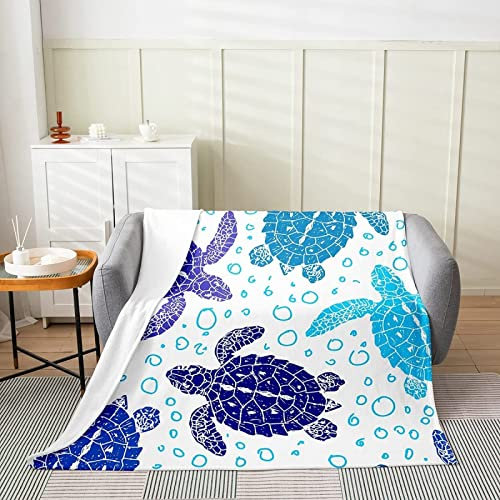 3D Kuscheldecke 150x200 Flanell Fleecedecke Meeresschildkröte Decke Wasserlebewesen, Flauschig Mikrofaser Wohndecke Blau, für Sofadecke Couchdecke Sofaüberwurf Bettüberwurf