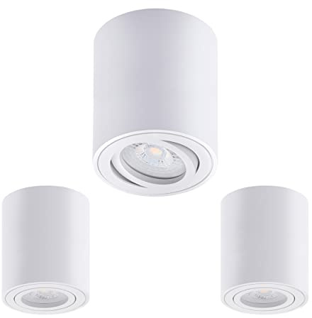 Oktaplex 3 Stück Aufbaustrahler Lile M Weiß inkl. LED Modul 4,8W 380lm | 230V, 3000K Warmweiß, 80x85mm Aufputz Aufbauleuchte Aufbauspot Aluminium Schwenkbar