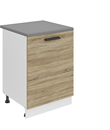 Belini Mobile da Cucina 60 cm di Larghezza con Piano di Lavoro, Armadio SD con 1 Anta in Rovere Sonoma