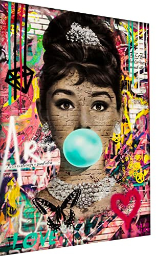 Magic Canvas Art - Bilder Pop Art Audrey Hepburn Leinwandbild 1- teilig Hochwertiger Kunstdruck Wandbilder – B8344, Material: Leinwand, Größe: 120x60 cm, Weiß