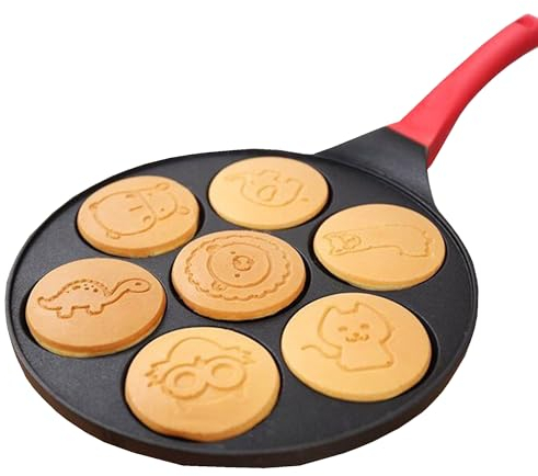 QSLKI Antihaftbeschichtete Eierpfanne, runde und herzförmige 4-Tassen-Aluminiumbratpfanne, geeignet für Pfannkuchen, Omeletts, Knödel, Hamburger, Bratpfannenwerkzeug, Kinderfrühstückspfanne (Stil2)