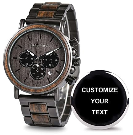 BOBO BIRD Mens Engraved Wooden Watch for Men Customized Personalized Wood Watches for Man Birthday Anniversary Business Chronograph Wrist Watch (Customized)