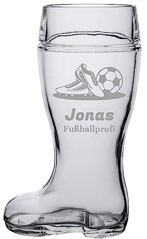 LUXENTU Bierstiefel mit Gravur, Fußball & Schuhe, 1 l, 1 Stück | Personalisierte Lasergravur, Geschenk für Fußballer, offizielle Eichung, Spülmaschinenfest
