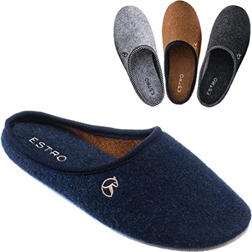 ESTRO Chaussons Homme Pantoufles Homme - Charentaises Hommes Pantoufles en Feutre avec Semelle Gomme Antidérapante REX (41 EU, Indigo)