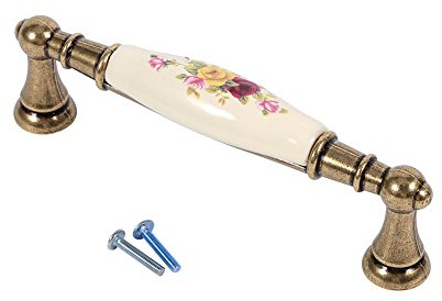 Tomotato Schrankgriffe, Vintage Keramikgriffe Dekorative Schubladengriffe Knöpfe Blumen Keramik Bronze Türgriffe Für Schrank, Schublade(1#)