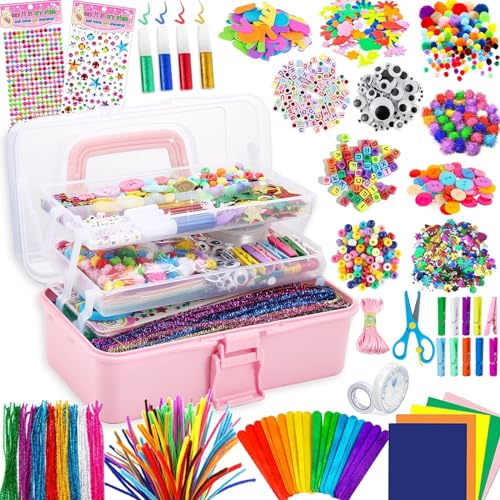 Gutenguy 3200Pcs+ Kids Craft Kits for Age 4 5 6 7 8 9 10 11 12 - All in One D.I.Y. Crafting Kindergarten Home School Art and Craft Supplies Set Kids Toys for Halloween Christmas Gifts (Light Pink)