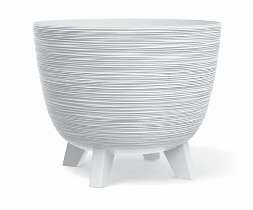 BirnePower Blumentopf Pflanzschale Blumenkübel mit Füßen Pflanzkübel Übertopf Furu Rund Tannennadeln Pflanztopf 29cm x 24cm Weiß