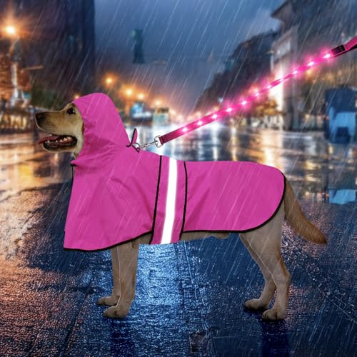 Weesiber Regenmantel Hund - Hunderegenmantel Wasserdicht Regenjacke Hund Reflektierend mit Leinenloch, Regencape für Hunde Mit Kapuze (L, Rosa)